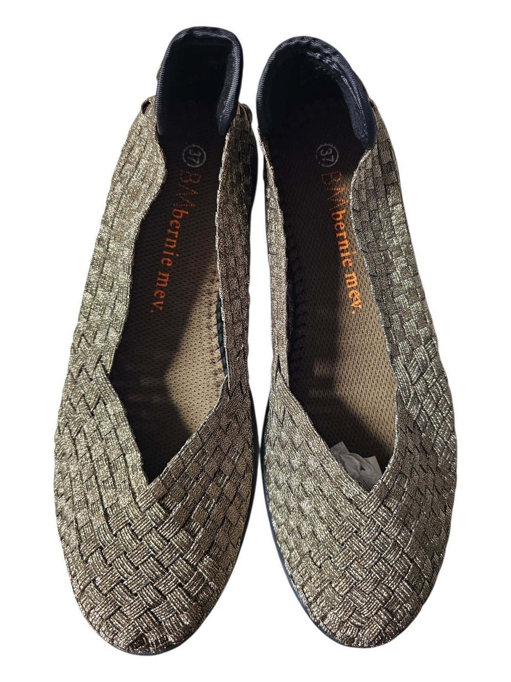 bernie mev. Metallic Gold Woven Pointed Slip-On Flats